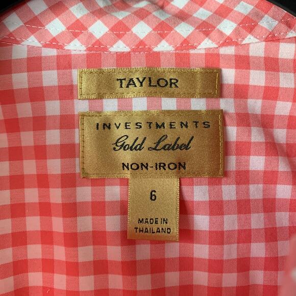 Taylor Investments Gold Label Pink White Gingham Check Button Up Shirt Size 6 - Picture 8 of 16